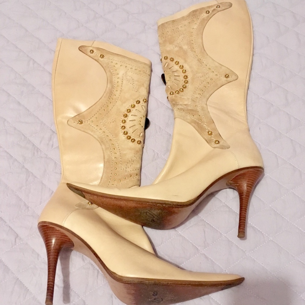 Vero Cuoio Authentic Italian Leather Embellished Heeled Boots